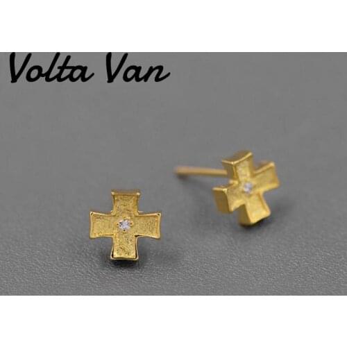 Volta Van Zircon Women Stud Earrings 925 Sterling Silver 2021 New Fine Jewelry Mini Cross Elegant Trendy Concise Silver Earrings