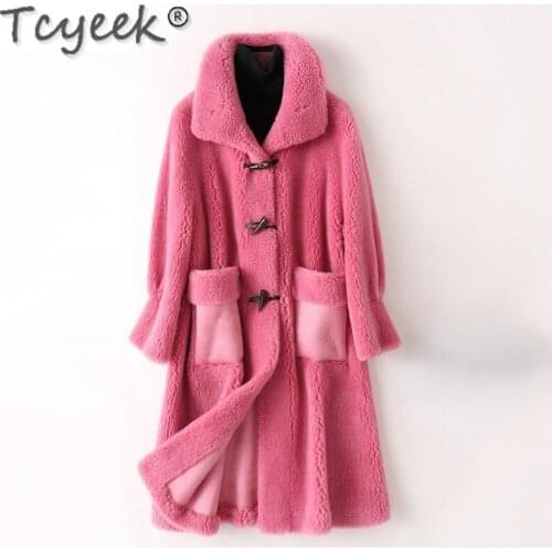 Tcyeek Winter Sheep Shearling Jackets 2021 Long Fur Coat Female Women Wool Casual Coats Womens Clothing Jaqueta Feminina Gxy177