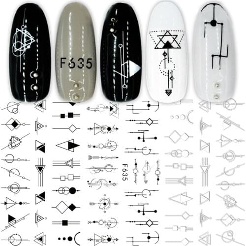 1 Sheet Love Geometric Black White Leaves Series Nail Sticker For Nails Tips DIY Design Accessories