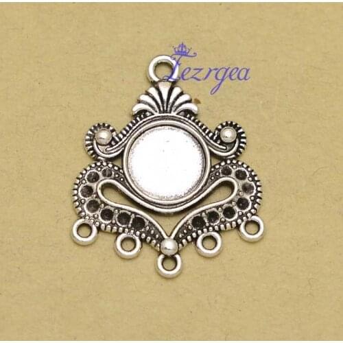 15pcs/lot--31X21mm, Antique silver plated connector pendant, glass cabochons setting base, inside: 10mm DIY supplies