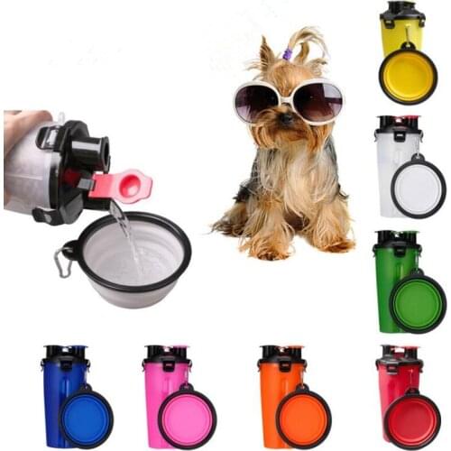2 in 1 Portable Pet Food Water Container Folding Silicone Pet Bowls Fold-able Water Bottle Dog Bowl Travel Walking Food Drinking