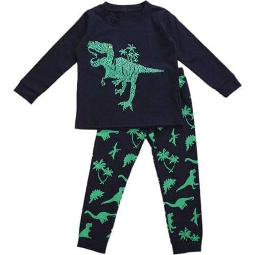 2020 New Toddler Kids Baby Boy Long Sleeve Dinosaur Print T-shirt Long Pant 2PCS Home Wear Sleepwear Pajama Set