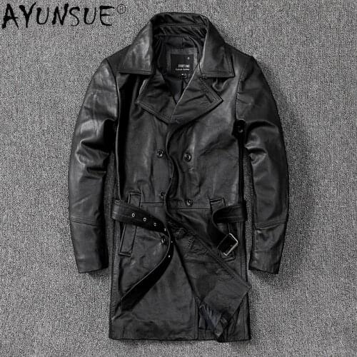 AYUNSUE 2021 New Long Genuine Leather Jacket Men Korean Cowhide Coat Plus Size Jackets 5xl Spring Autumn Leather Windbreaker