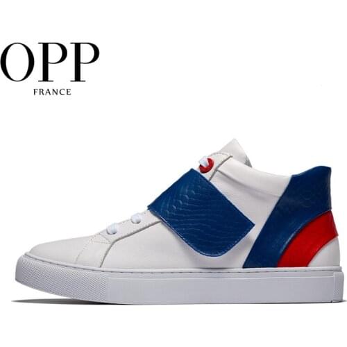 OPP High Top Men boots Genuine Leather Men Shoes Hook & Loop Boots Patchwork men Shoes Ankle Boots For Men Casual Shoes