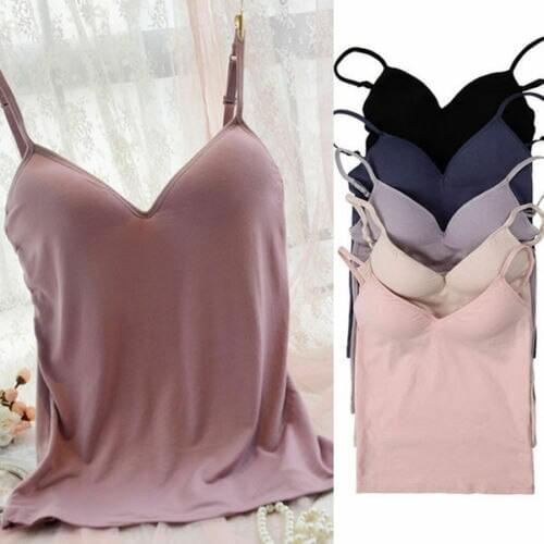 Women Padded Bra Spaghetti Strap V Neck Vest Cami Female Solid Color Tank Tops High Quality Camisas De Mujer