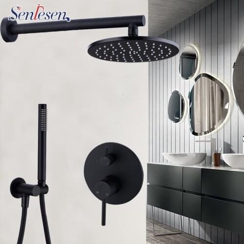 Senlesen Black Shower Set Shower Faucets Rain shower Head Wall Holder Mixer Tap Bath 2-ways Mixer Shower Faucet