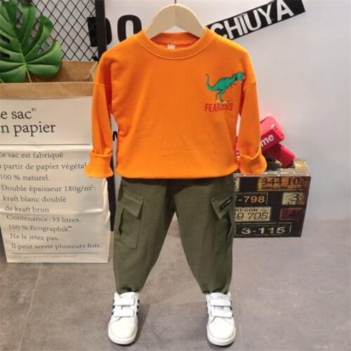 Spring Autumn Kids Sets Casual Cartoon Dinosaur Sweatshirt Big Pocket Pants For Boys 3 4 5 6 7 Years Toddler Baby Sports Suits