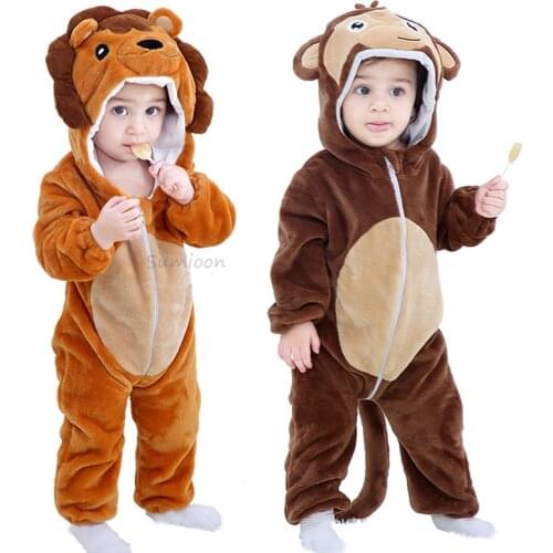 Baby Rompers Baby Girl Clothes Unicorn Kigurumi Kids Onesie Anime Monkey Cosplay Costume New Born Boy Pajama Flannel Jumpsuit