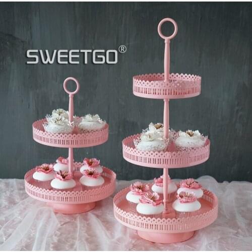 European Fruits Disc Pink Colour WROUGHT IRON Cake Wedding Wedding Afternoon Tea Hollow Out Lace Three Layers A Snack Frame