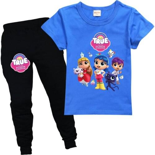 2021 Summer Girls True and The Anime Rainbow Kingdom TShirt Kids Cotton Short Sleeve T-shirt Pants 2pcs Set Boy Casual Tracksuit