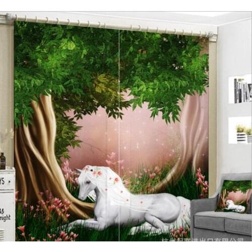 Beautifully Cartoon Unicorn Curtains Luxury Blackout 3D Window living room kids Bedroom Cortinas Drapes Rideaux pillowcase