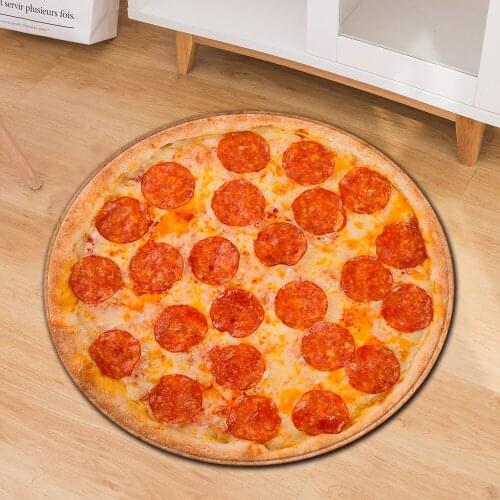 3D Printed Pizza Round Carpet For Living Room Anti-slip Kids Room Play Rug Absorption Hallway Rug Soft Doormat for Entrance