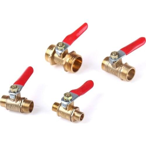 Brass Ball Valve 1/8" 1/4" 3/8" 1/2" Male To Male BSP Thread With Red Lever Handle Connector Joint Pipe Fitting Coupler Adapter