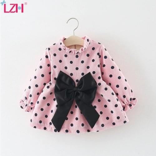 LZH Newborn Clothes Autumn Winter Baby Girls Princess Dress For Baby Bow Polka Dot Long Sleeve Dress Infant Party Dress 0-2 Year