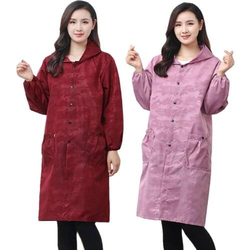 Long-Sleeved Zipper Waterproof Oil-Proof Adult Gown Lengthened Kitchen Household Fashion Apron Womens Coat Overalls