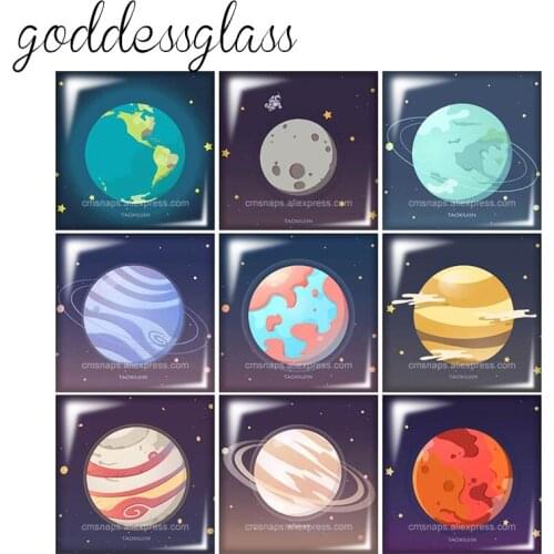 New Beauty Universe planets earth 12mm/20mm/25mm/30mm Square photo glass cabochon demo flat back Making findings FB0269