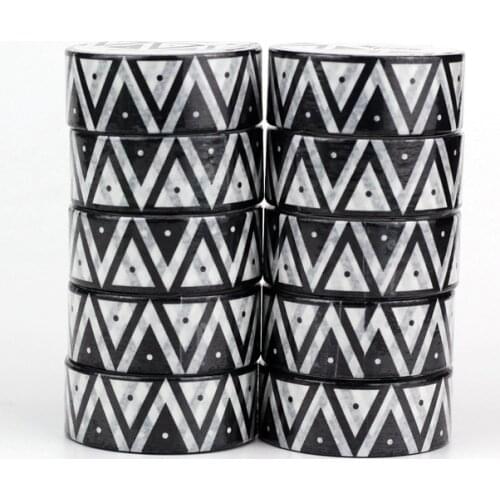 NEW 10pcs/Lot Decorative Black and White Geometry Japanese Washi Tapes for Bullet Journal Adhesive Masking Tape Cute Stationery