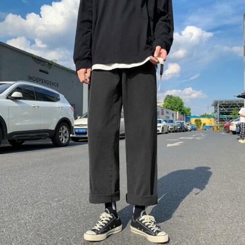 2021 New Denim Jeans Spring New Loose Straight jeans man Black/Blue angle-length pants Fashion street-wind Casual Pants