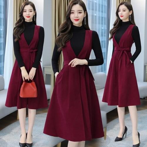 2020 winter new woolen set dress padded straps plus size two-piece set fashion ensemble femme survetement