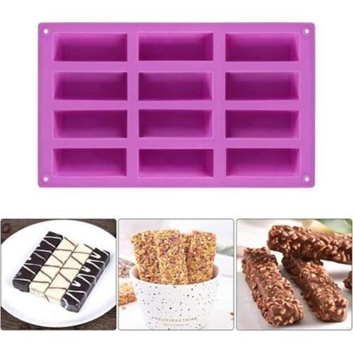 12 Grids Rectangle Cake Mold Chocolate Cookie Biscuits Bread Muffin Baking Silicone Mould Tray