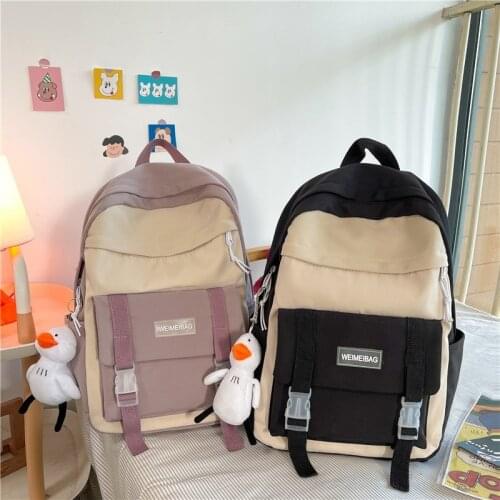 Fashion Womens Backpack Harajuku Style Kawaii Doll Pendant School Bags For Girls Nylon School Backpack With Many Pockets