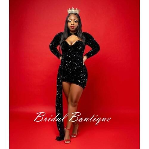 Long Sleeve Sequins Prom Dresses Long Sleeve O Neck Short Evening Dress Formal Short Mini Cocktail Dress 2021