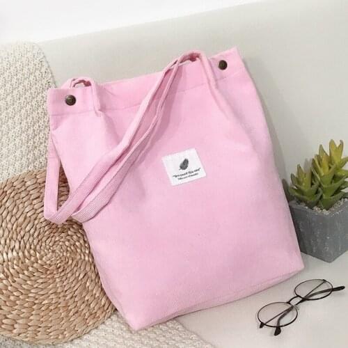 One Shoulder Storage Shopping Bag Handbag Corduroy Eco Friendly Fabric Cloth Women Shoulder Tote Shopper Ziplock Bag Organizer