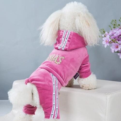 Hoodie Pet Dog Clothes for Small Medium Dogs,Autumn and Winter Warm Gold Velvet Four-legged Sports and Leisure Clothing Jacket