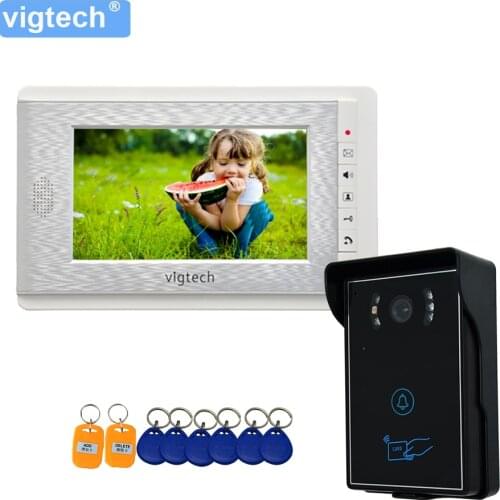 Vigtech Home Intercom Device7`` LCD Video Door Phone Intercom System Kit 700TVL RFID Waterproof IR Night Vision Wired Doorbell