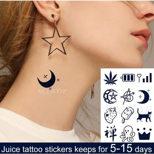 Waterproof Temporary Juice ink Tattoo Sticker Leaf Cat Star Crown Octopus Battery Fruit Gel Long lasting Art for Men Women