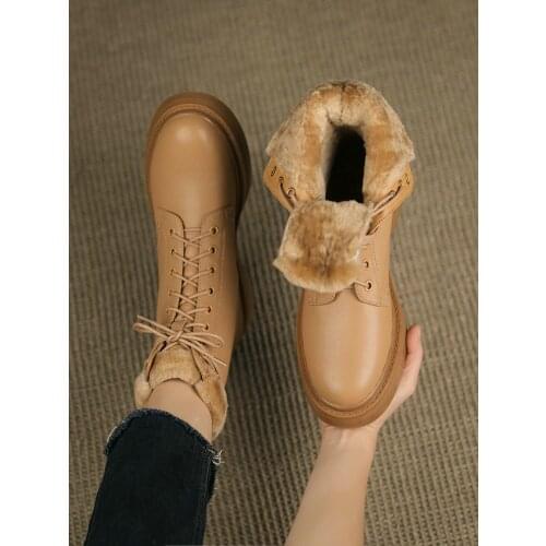 EshtonShero Women Ankle Boots Shoes Woman Flats Med Heel Round Toe Lace Up Fashion Winter Ladies Motorcycle Boots Size 3