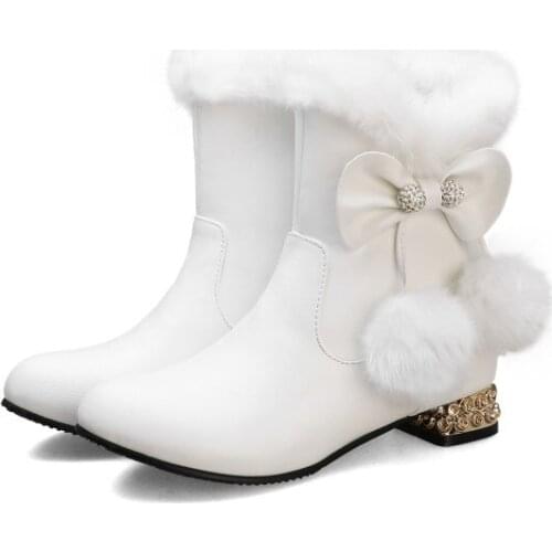 Big Size 9 10 11 12 boots women shoes ankle boots for women ladies boots shoes woman winter Bow diamond ball pendant