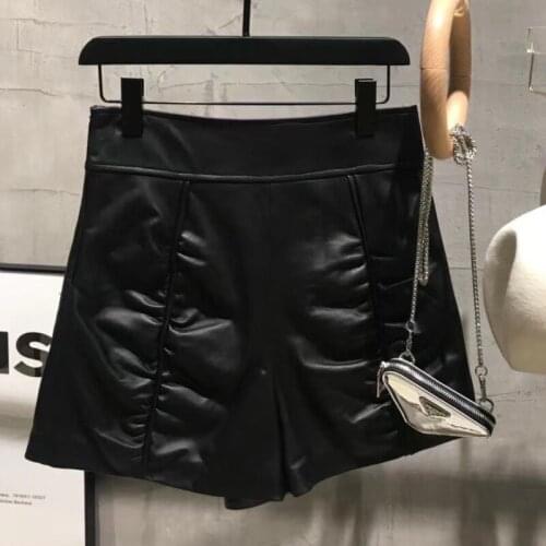 High Street Women Fashion Real Leather Shorts Ladies Genuine Lambskin Pants