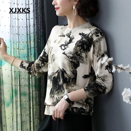 XJXKS High-end digital printing women sweater 2020 autumn winter new wool knit sweater women pullover