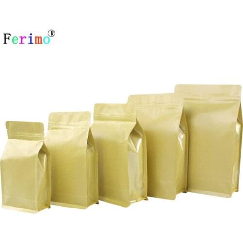 100pcs Thickened eight-sided kraft paper bag snacks dried fruit tea packaging self-sealing bag sealing food sealing packaging
