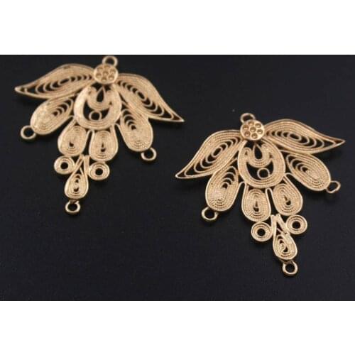 20pcs Brass Casted Flower Pendant Connectors Charms Dangle Drop Tassel Earrings Choker Necklace Supplies DIY Jewelry Accessories