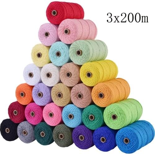 3mm x 200m Macrame Cotton Cords Colorful Ropes Beige Twisted Craft DIY Home Textile Decorative Supply Macrame String 110Yards