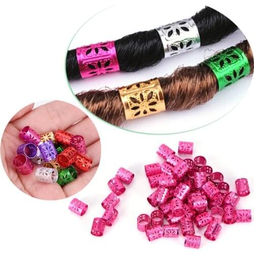 50Pcs Hot Dreadlock Beads Adjustable Hair Braids Cuff Clip Micro Ring Beads 6 Colors 1*1 Cm
