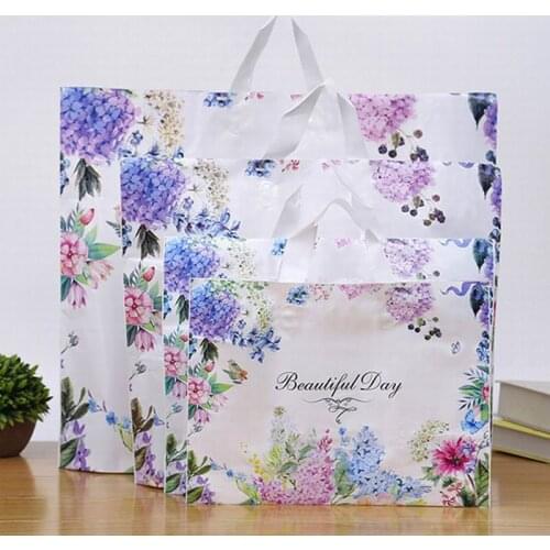 500PCS Floral Thick Plastic Shopping Bag Carry Bag Wedding Party Gift Packing Bag 3 Sizes Optional
