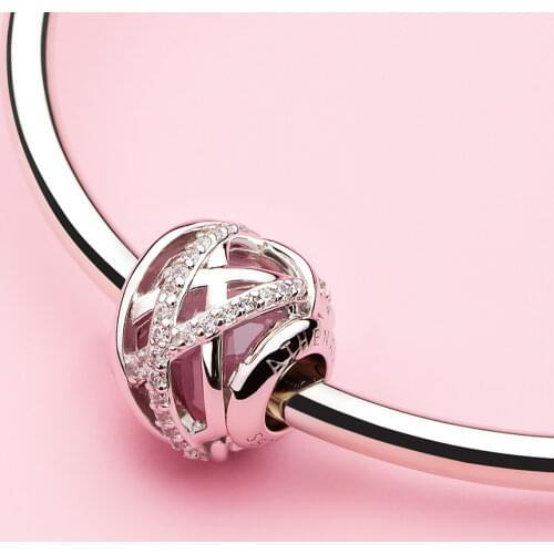 ATHENAIE 925 Sterling Silver Sparkling Pink CZ Openwork Intertwined Love Charms For Bracelet Necklace DIY Jewelry