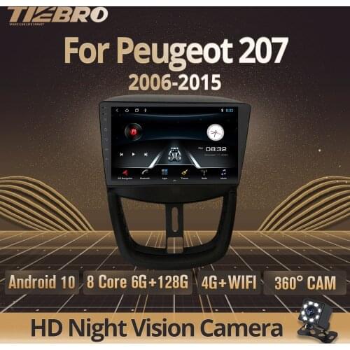 TIEBRO IPS 2Din Android 9.0 Car Radio For Peugeot 207 2006-2015 Stereo Multimedia Video Player GPS Navigation Tape DVD Recorder