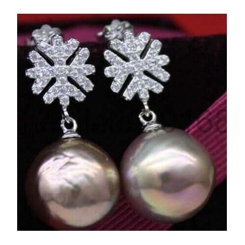 >>noble jewelry 13-15mm purple reborn keshi multicolor baroque Pearl Dangle earrings 925s