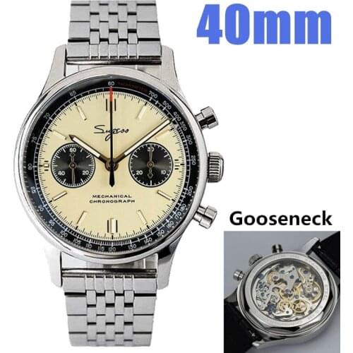 Luxury 40mm Panda Chronograph Mens Watch Luminous Sapphire 1963 Seagull 1901 Movement Steel Bracelet Pilot Mechanical Men Watch