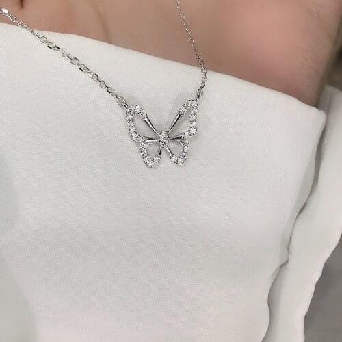 925 Sterling Silver Butterfly Necklace With Zircon Shining Animal Choker Party Gift For Ladies Fashion Jewelry SNK031