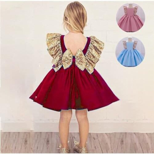 Toddler Infant Sequins Bowknot Birthday Dress for 1 Year Baby Girl Elegant Party Wedding Baptism Princess Dresses Kids Cothes