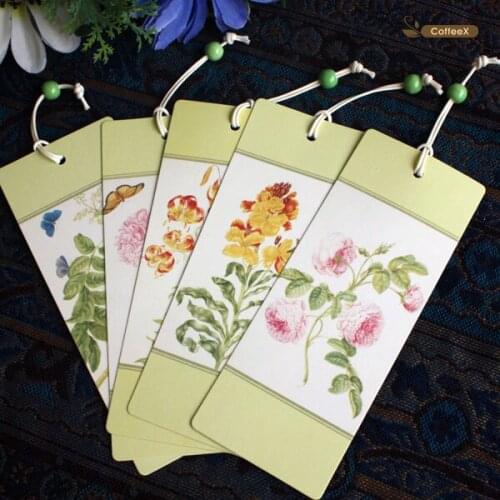 1pcs elegant beaded bookmark green ya rhymes flower and bird plant map paper bookmark 5 sheets / set