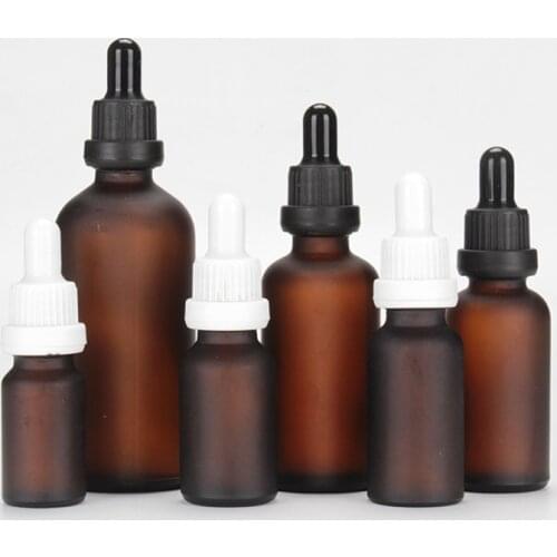 10pcs 10ml 15ml 30ml 50ml 100ml Frosted Dropper Amber Glass Aromatherapy Liquid for Essential Oil Pipette Refillable Bottles