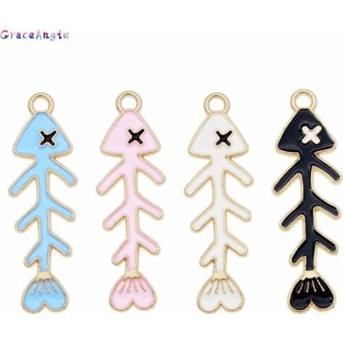 GraceAngie 8pcs Gold Tone Alloy Fishbone shape Pendant Enamel Charms Bracelet Earrings DIY Creative Cute Jewelry making Findings