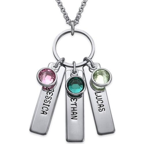 AIYANISHI 925 Sterling Silver Personalized Customized Necklaces Bar Necklace Engrave Name Letter Necklace Birthstone Jewelry