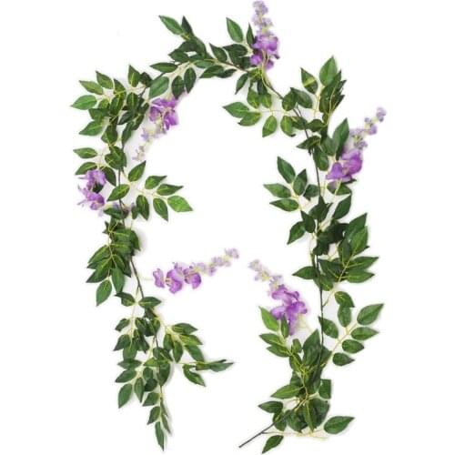 2M Artificial Flowers Wisteria Vine Garland Wedding Arch Decoration Fake Plants Foliage Rattan Trailing Faux Flower Wall
